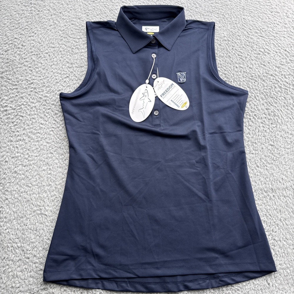 Greg Norman Golf Polo Shirt Top Womens Medium Sleeveless Blue Tennis Pickleball